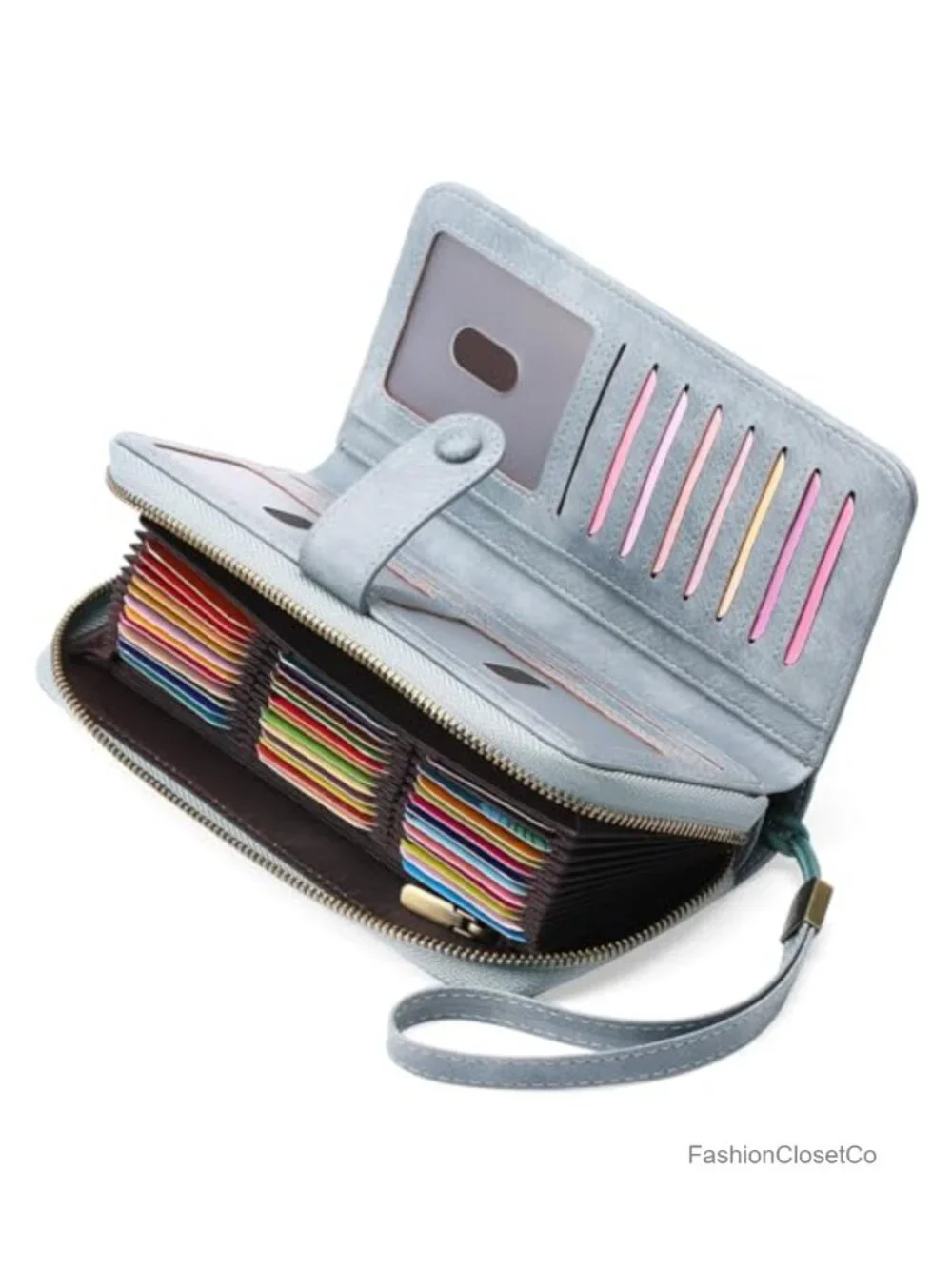 PU Leather RFID Blocking Credit Card Holder Wallet with Wristlet 45 Slots